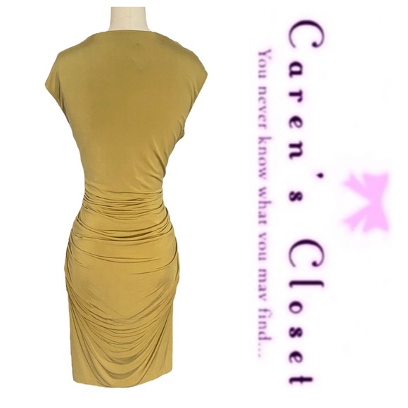 Andrew Marc Gold Stretch Jersey Ruched Body-con Cocktail Dress - Picture 8 of 10